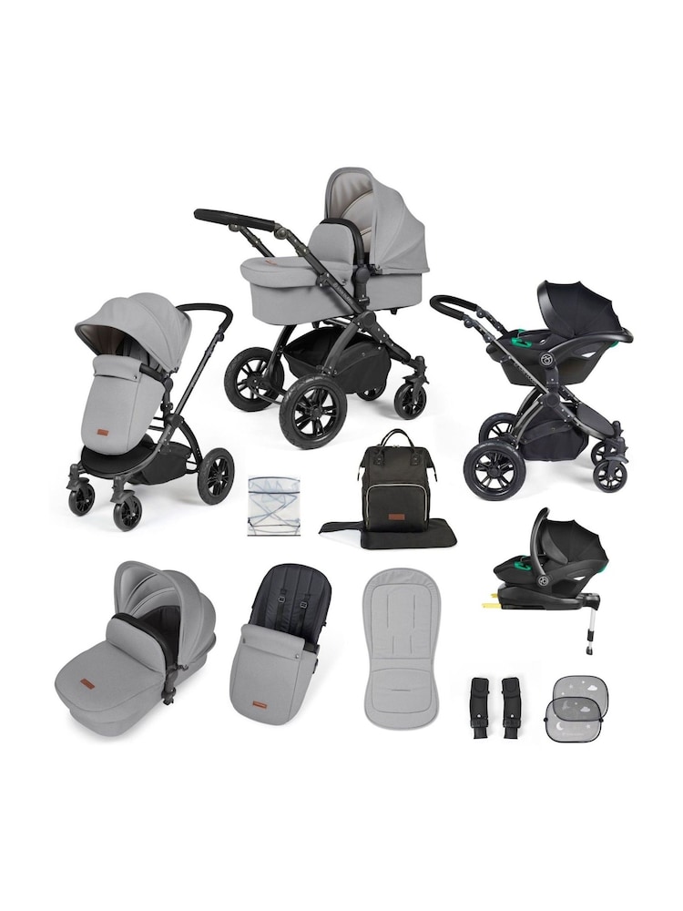 Ickle Bubba Black Pearl Grey Black Stomp Luxe All in One i-Size Travel System with ISOFIX Base - Image 1 of 6