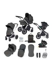 Ickle Bubba Silver Charcoal Grey Black Stomp Luxe All in One i-Size Travel System with ISOFIX Base - Image 1 of 6