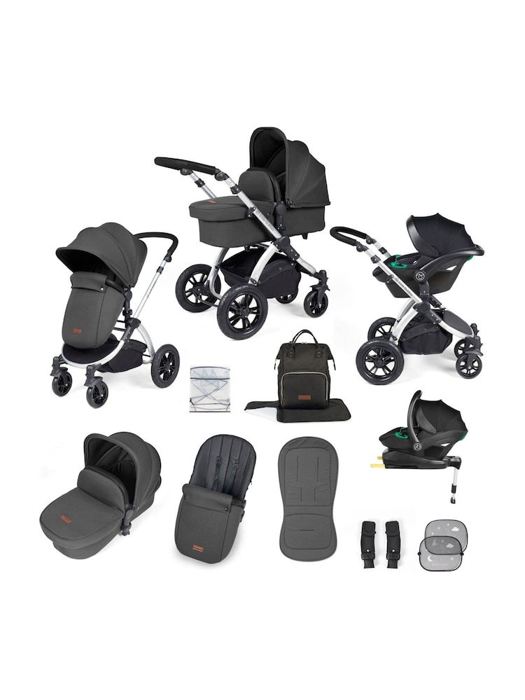 Ickle Bubba Silver Charcoal Grey Black Stomp Luxe All in One i-Size Travel System with ISOFIX Base - Image 1 of 6
