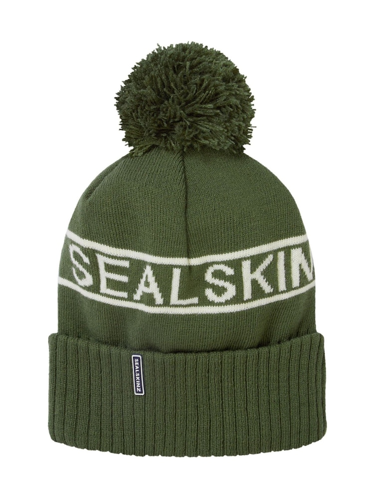 Grün - Sealskinz Heacham Wasserdichte Mütze für kaltes Wetter mit Bommel und Logo - Bild 2 von 2