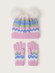 Monsoon Pink Magical Winter Beanie Hat and Novelty Knit Gloves Set - Image 2 of 3