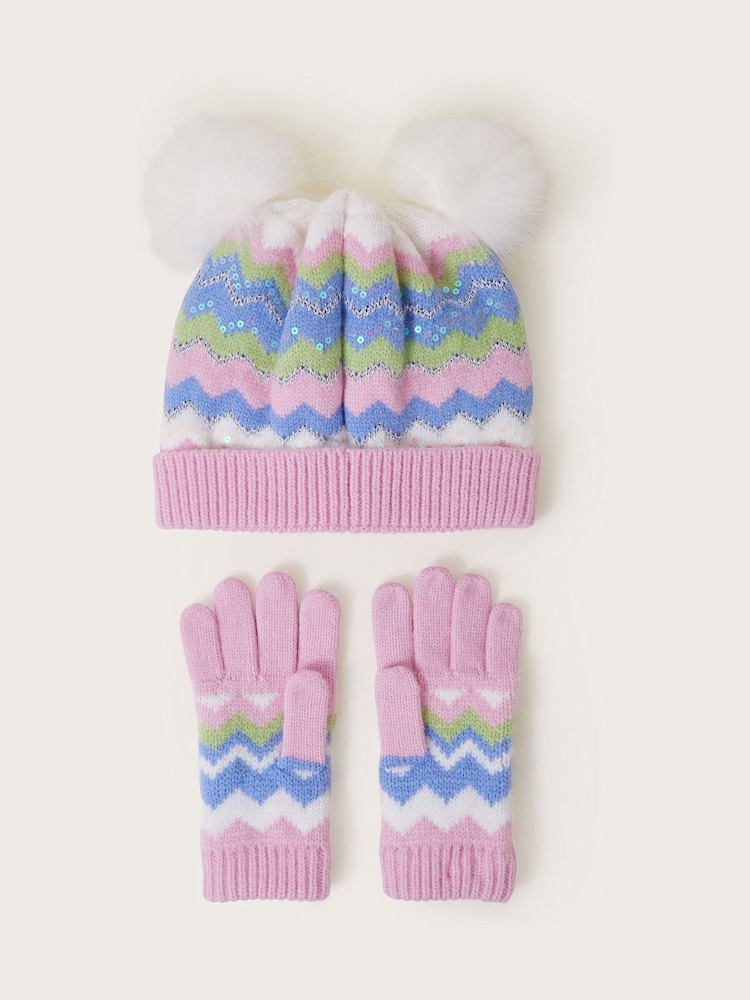 Monsoon Pink Magical Winter Beanie Hat and Novelty Knit Gloves Set - Image 2 of 3