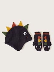 Monsoon Blue Dinosaur Winter Hat and Mittens Set - Image 1 of 2