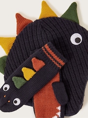 Monsoon Blue Dinosaur Winter Hat and Mittens Set - Image 2 of 2
