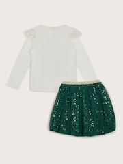 Monsoon Green Long Sleeve Christmas Wreath Top and Skirt Set - Image 2 of 3