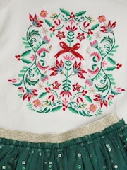 Monsoon Green Long Sleeve Christmas Wreath Top and Skirt Set - Image 3 of 3