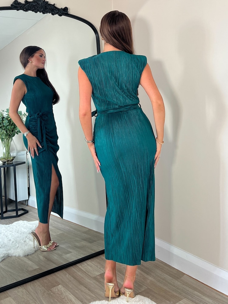Girl In Mind Green Elena Ruched Seamed Midi Dress - Image 4 of 4 Girl In Mind Green Elena Ruched Seamed Midi Dress - Image 4 of 4