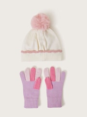 Monsoon Natural Sparkly Unicorn Winter Beanie Hat and Gloves Set - Image 2 of 3