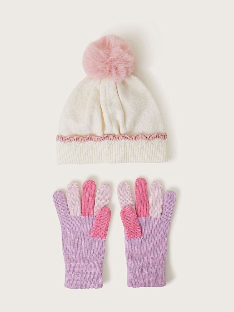 Monsoon Natural Sparkly Unicorn Winter Beanie Hat and Gloves Set - Image 2 of 3