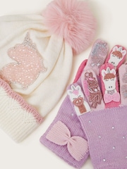 Monsoon Natural Sparkly Unicorn Winter Beanie Hat and Gloves Set - Image 3 of 3