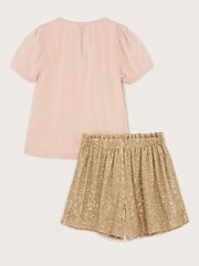 Monsoon Gold Bow Velvet T-Shirt and Sequin Shorts Set - Image 3 of 4