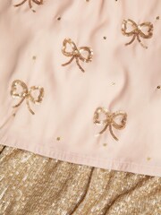 Monsoon Gold Bow Velvet T-Shirt and Sequin Shorts Set - Image 4 of 4