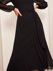 Friends Like These Black Pleated Chiffon Flutter Sleeve Midi Dress - Image 5 of 5