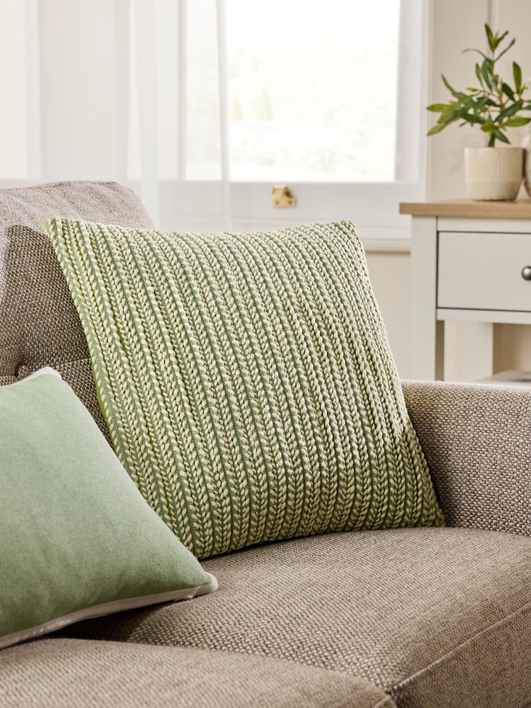 Sage Green 43 x 43cm Two Tone Plait Textured Cushion - Image 1 of 5