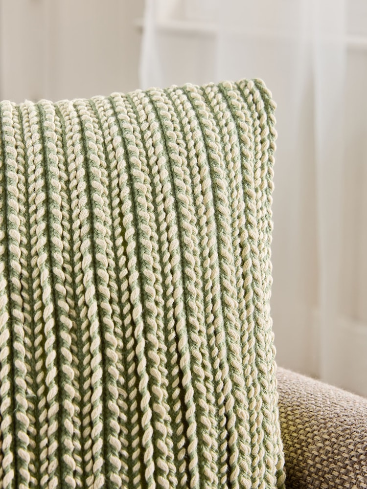 Sage Green 43 x 43cm Two Tone Plait Textured Cushion - Image 2 of 5