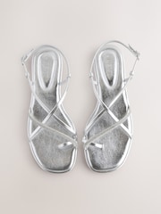 Silver Metallic Standard/Wide Fit Forever Comfort® Strappy Bling Toe Loop Sandals - Image 1 of 8