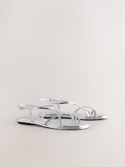Silver Metallic Standard/Wide Fit Forever Comfort® Strappy Bling Toe Loop Sandals - Image 5 of 8