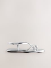 Silver Metallic Standard/Wide Fit Forever Comfort® Strappy Bling Toe Loop Sandals - Image 6 of 8