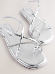 Silver Metallic Standard/Wide Fit Forever Comfort® Strappy Bling Toe Loop Sandals - Image 7 of 8