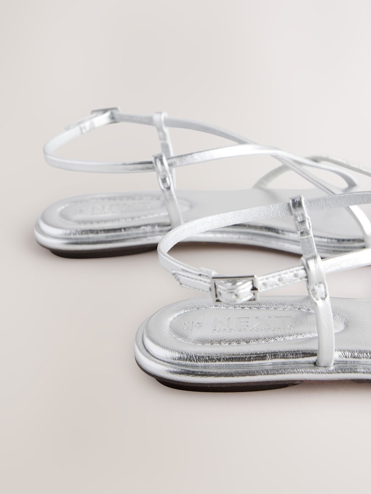 Silver Metallic Standard/Wide Fit Forever Comfort® Strappy Bling Toe Loop Sandals - Image 8 of 8