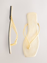 Gold Leather Standard/Wide Fit Forever Comfort® Square Toe Knotted Toe Thong - Image 1 of 9