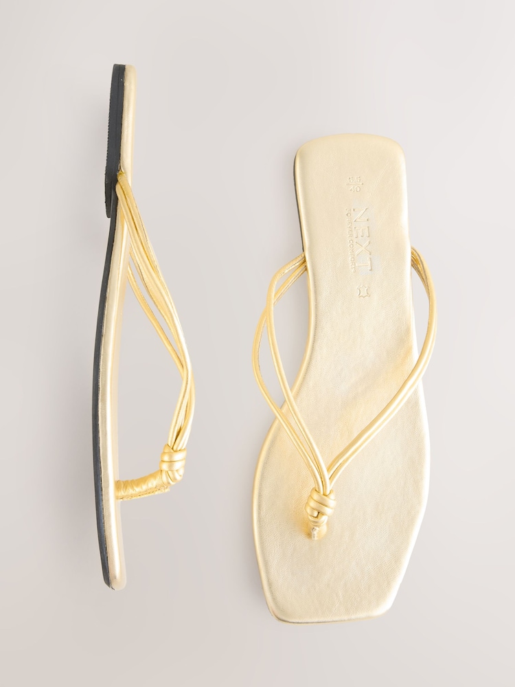 Gold Leather Standard/Wide Fit Forever Comfort® Square Toe Knotted Toe Thong - Image 1 of 9