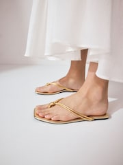 Gold Leather Standard/Wide Fit Forever Comfort® Square Toe Knotted Toe Thong - Image 2 of 9