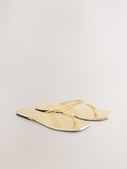 Gold Leather Standard/Wide Fit Forever Comfort® Square Toe Knotted Toe Thong - Image 5 of 9