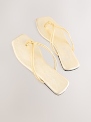 Gold Leather Standard/Wide Fit Forever Comfort® Square Toe Knotted Toe Thong - Image 7 of 9