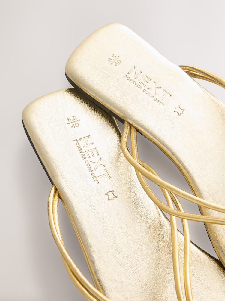 Gold Leather Standard/Wide Fit Forever Comfort® Square Toe Knotted Toe Thong - Image 9 of 9
