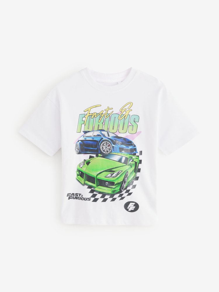 White Fast and Furious License 100% Cotton T-Shirt (4-16yrs) - Image 1 of 4