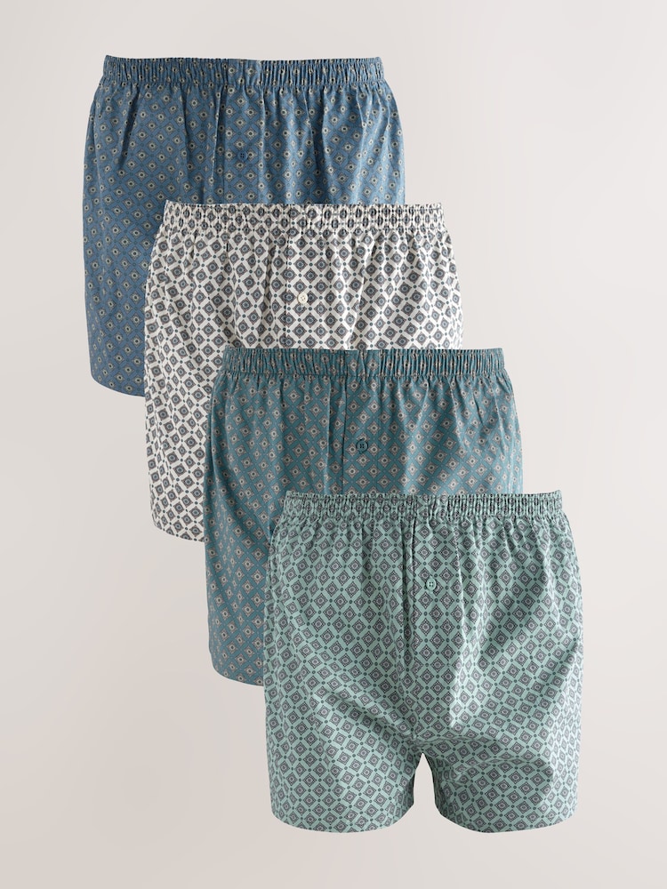 Medallion Print 4 pack Woven Pure 100% Cotton Boxers - Image 1 of 8