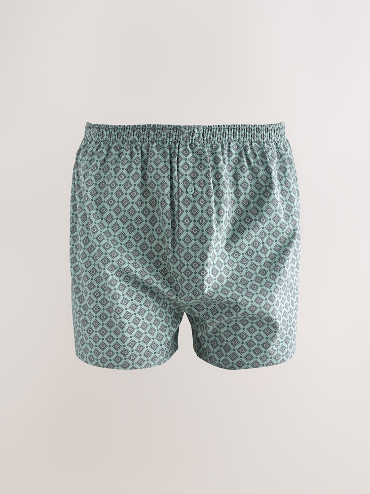 Blue/Green Medallion Print 4 pack Woven Pure 100% Cotton Boxers - Image 3 of 8