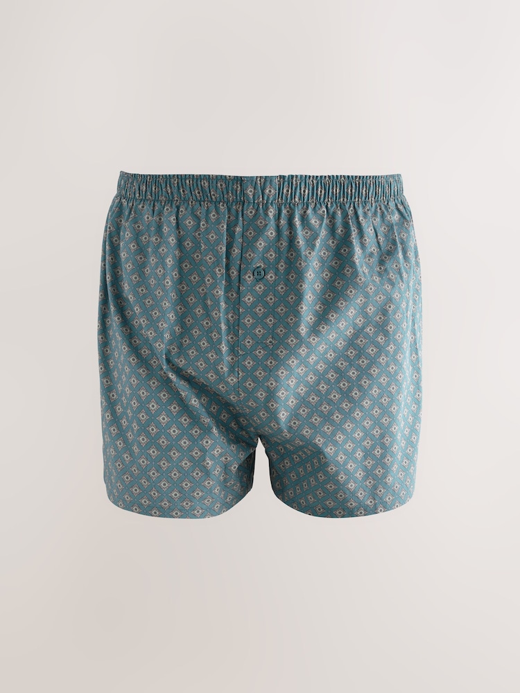 Blue/Green Medallion Print 4 pack Woven Pure 100% Cotton Boxers - Image 4 of 8