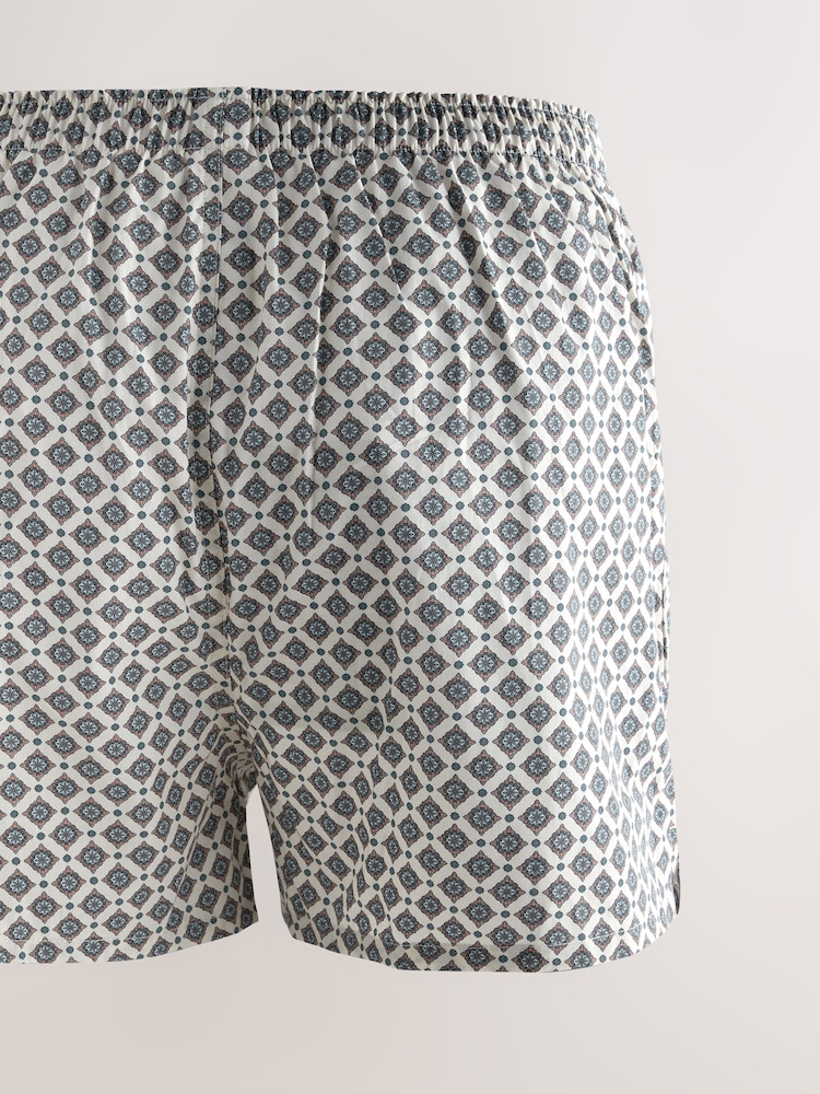 Blue/Green Medallion Print 4 pack Woven Pure 100% Cotton Boxers - Image 6 of 8