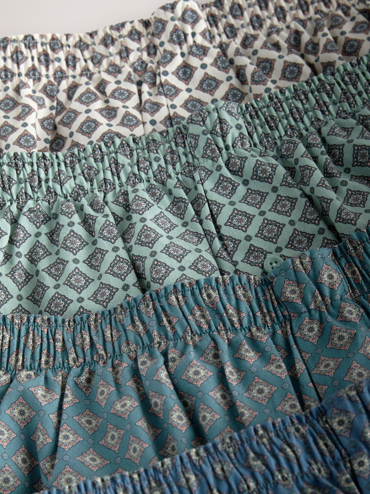 Blue/Green Medallion Print 4 pack Woven Pure 100% Cotton Boxers - Image 7 of 8