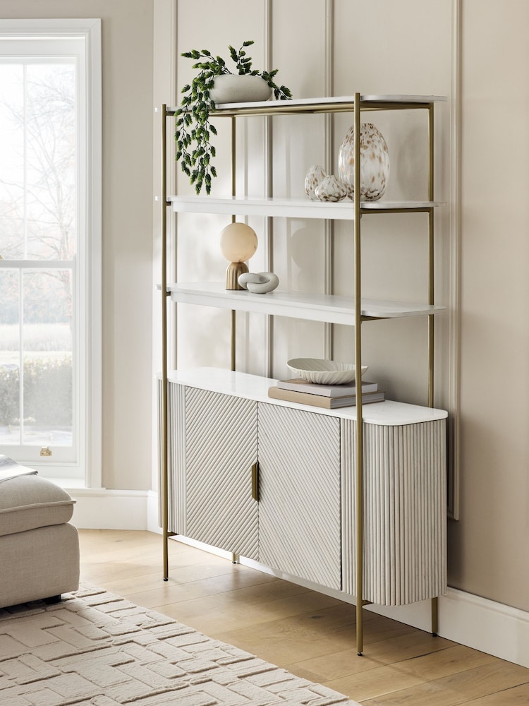 Light Grey Valencia Marble Mango Wood Wide Ladder Shelf - Image 1 of 9