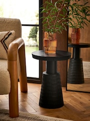 Black Carved Effect Mango Wood Side Table - Image 1 of 3
