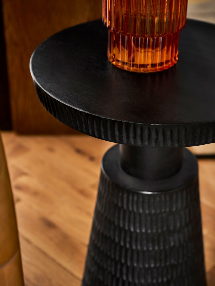 Black Carved Effect Mango Wood Side Table - Image 2 of 3