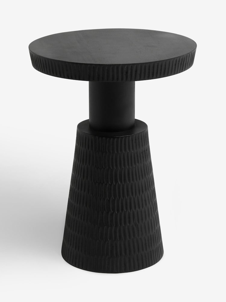 Black Carved Effect Mango Wood Side Table - Image 3 of 3