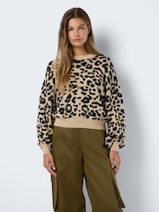 NOISY MAY Long Sleeve Leopard Knitted Jumper - صورة 1 من 4