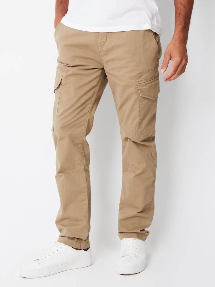 Threadbare Brown Cotton Cargo Trousers With Stretch - Image 1 of 4 Threadbare Brown Cotton Cargo Trousers With Stretch - Image 1 of 4
