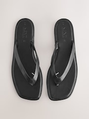 Black Leather Extra Wide Fit Forever Comfort® Square Toe Thong Sandals - Image 1 of 5