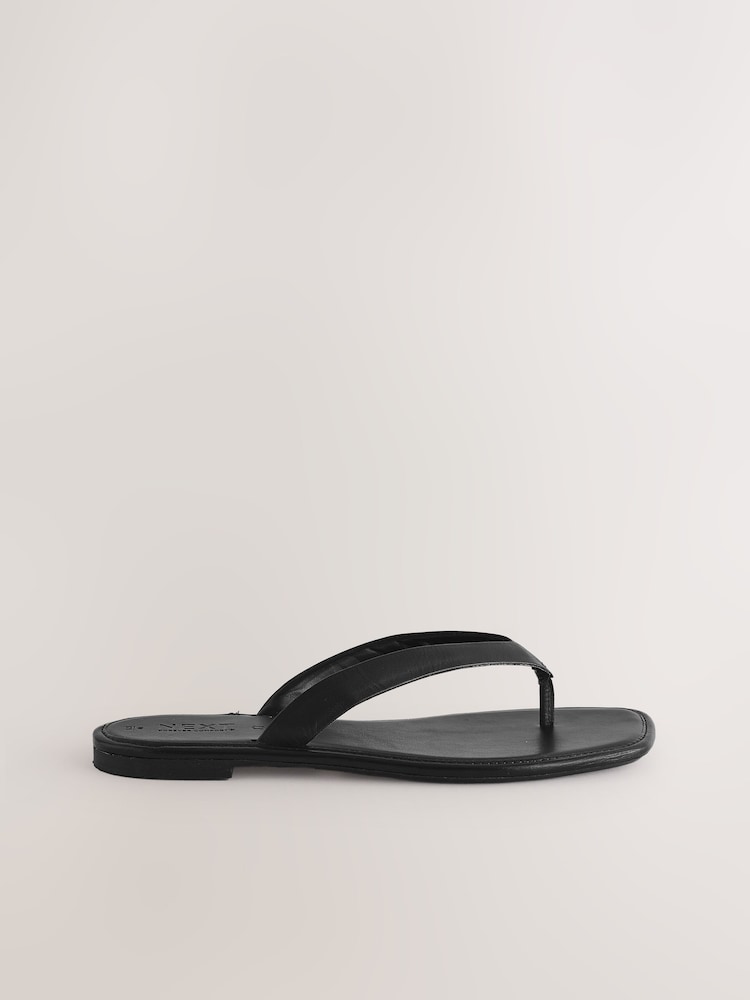 Black Leather Extra Wide Fit Forever Comfort® Square Toe Thong Sandals - Image 2 of 5