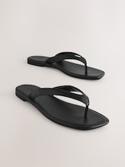 Black Leather Extra Wide Fit Forever Comfort® Square Toe Thong Sandals - Image 3 of 5