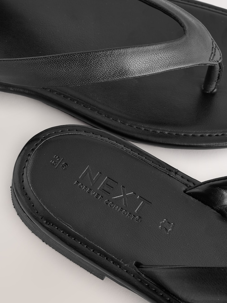 Black Leather Extra Wide Fit Forever Comfort® Square Toe Thong Sandals - Image 5 of 5