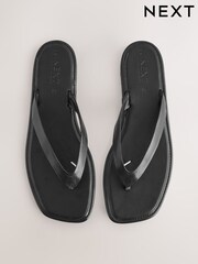 Black Leather Extra Wide Fit Square Toe Thong Sandals - Image 7 of 9