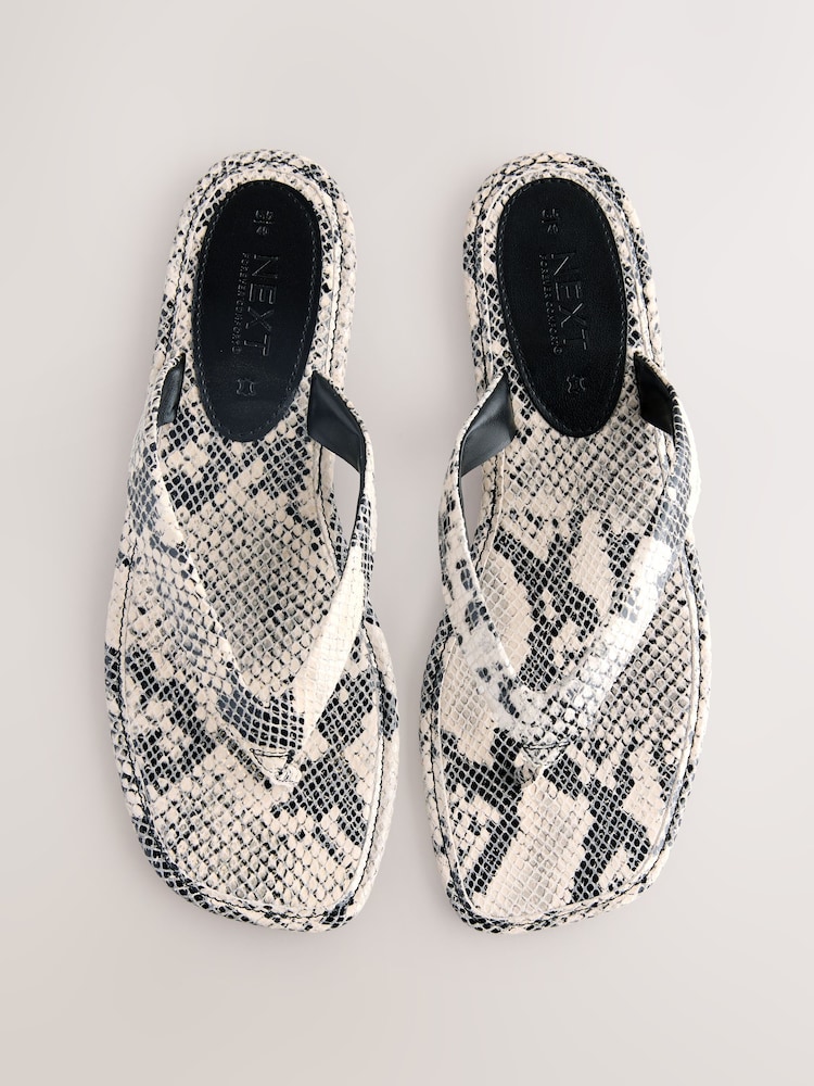 Snake Leather Extra Wide Fit Forever Comfort® Square Toe Thong Sandals - Image 1 of 8