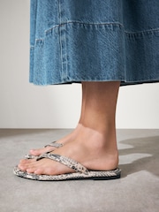 Snake Leather Extra Wide Fit Forever Comfort® Square Toe Thong Sandals - Image 2 of 8