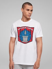 All + Every White Transformers Optimus Prime Retro Red Badge Mens 100% Cotton T-Shirt - Image 2 of 4